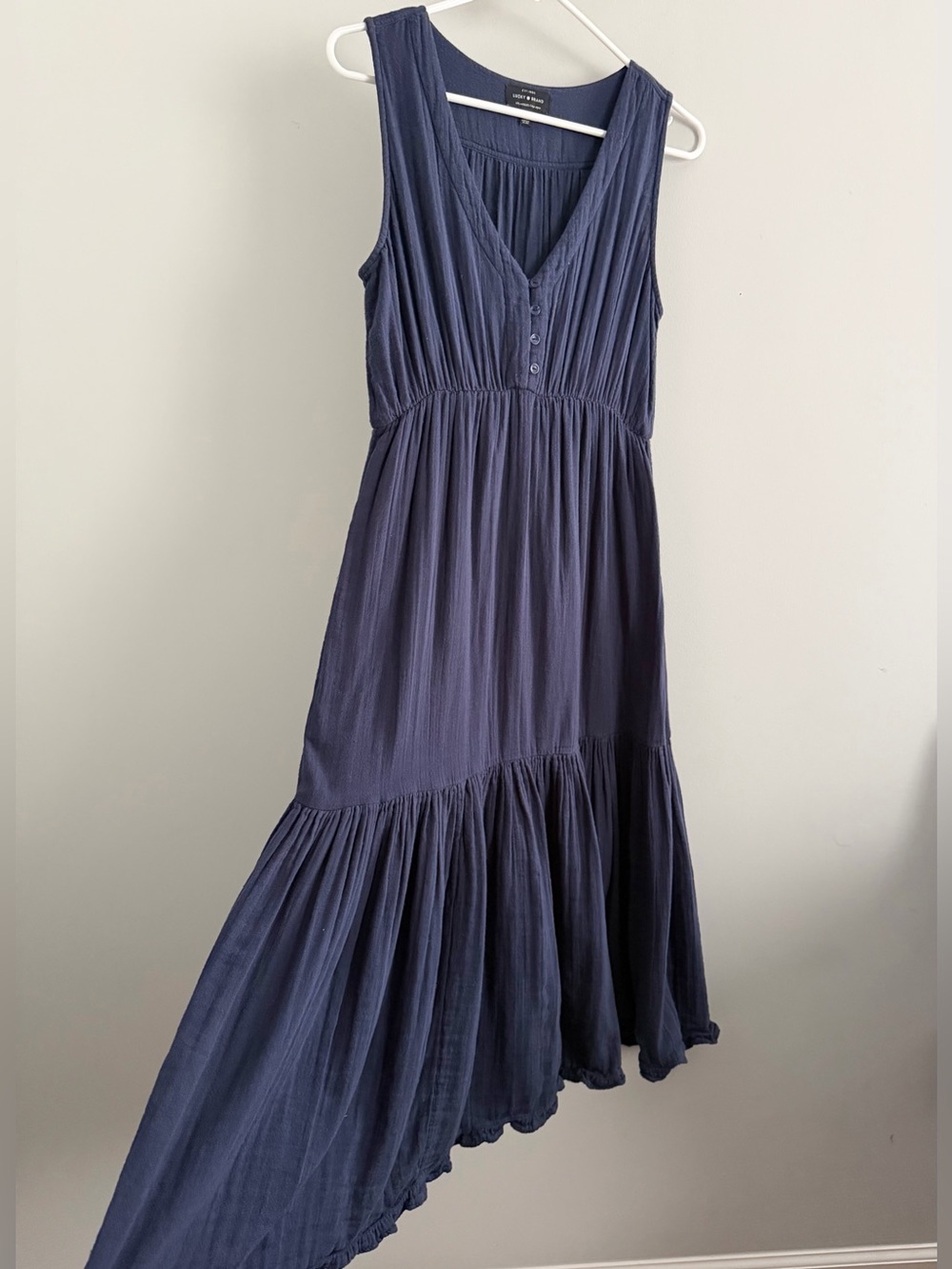 LUCKY BRAND Cotton Gauze Maxi Dress American Navy Sleeveless - Size Small - Picture 4 of 13
